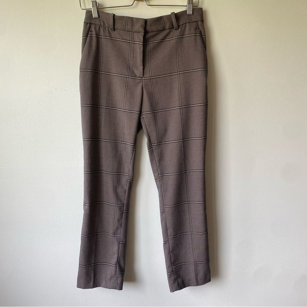 H&M navy/tan plaid patterned high rise work‎ pants size 6